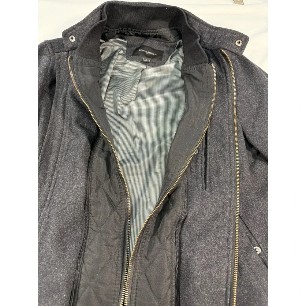 Banana Republic Mens Charcoal Gray Bomber Jacket Quilted Bib Layered Small
